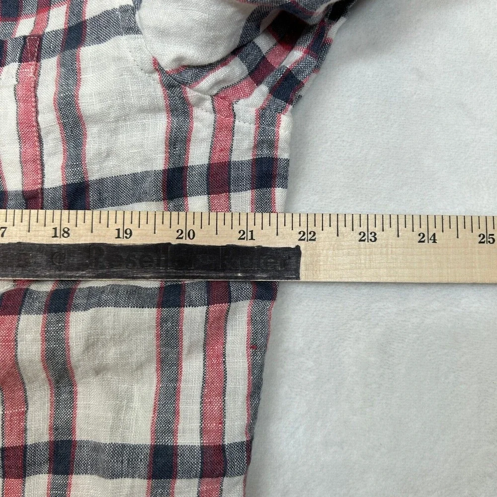 J Crew Linen Shirt Mens‎ Large White Red Black Plaid Slim Fit Long Sleeve